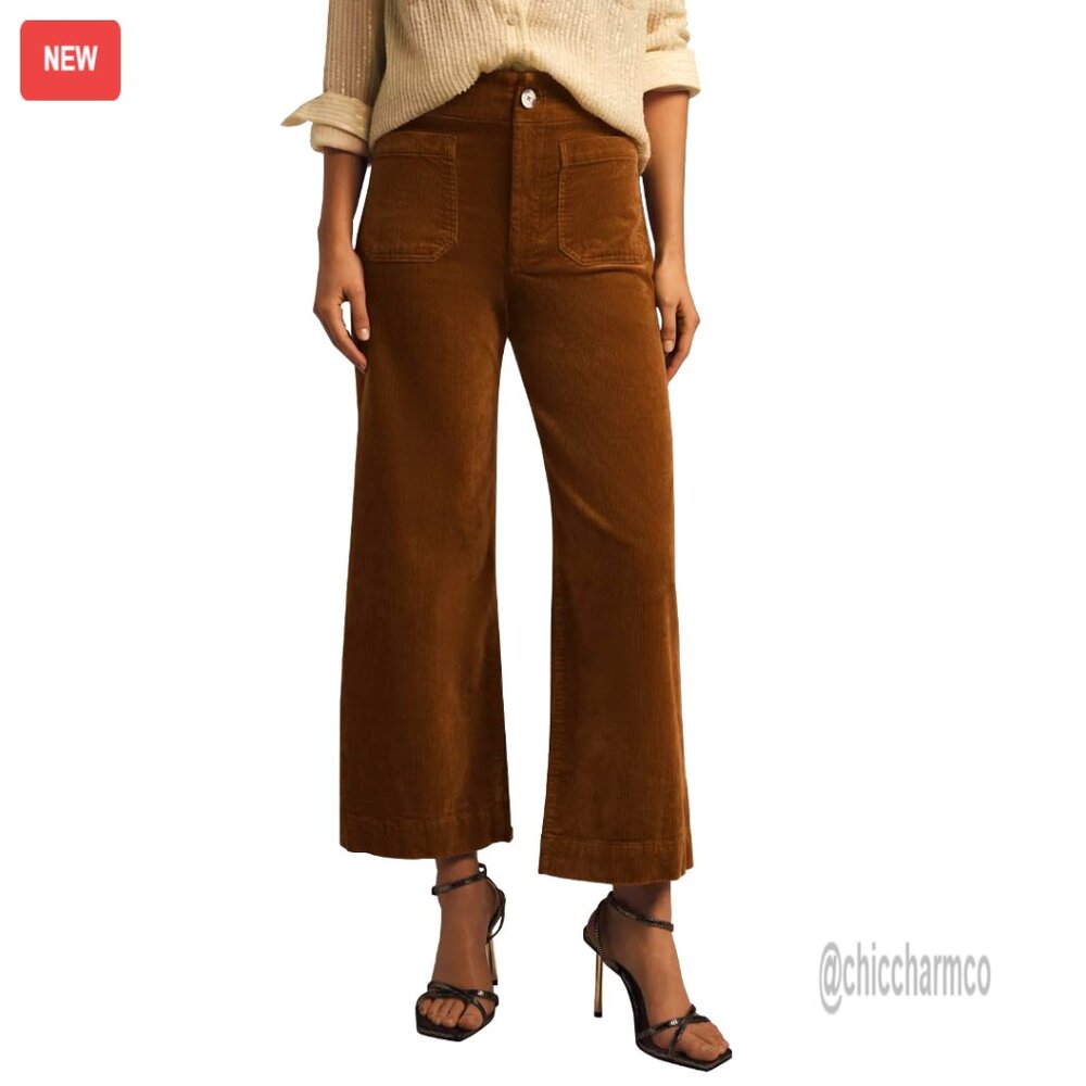 High Waisted Wide Leg Corduroy Pants With Pockets Casual Office Trousers